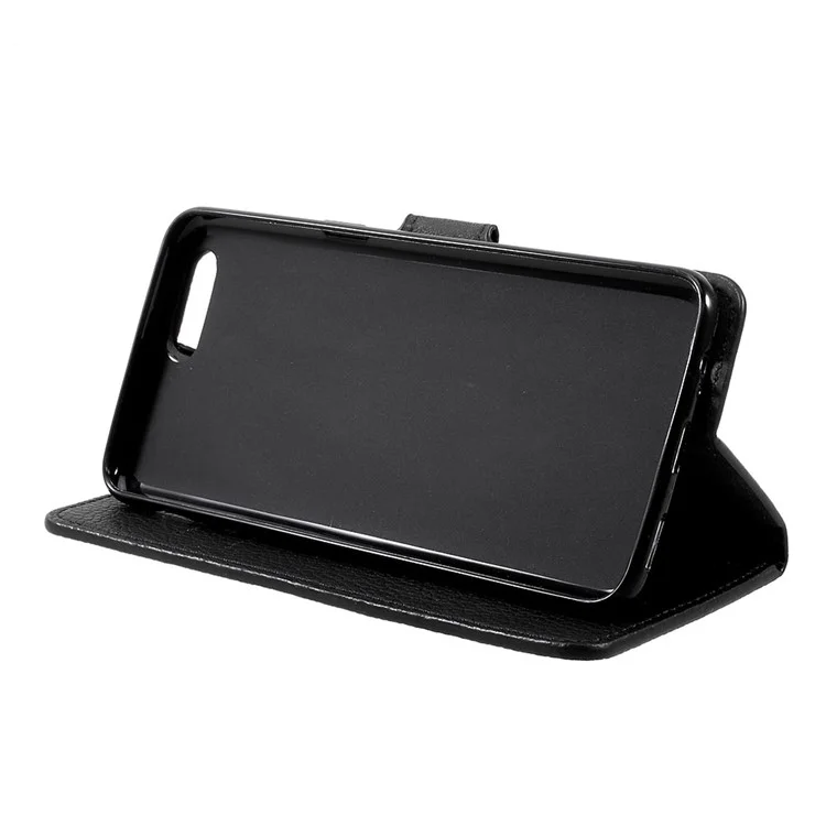 Litchi Texture Leather Folio Flip Wallet Case for OnePlus 5 - Black