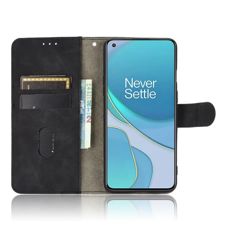 For OnePlus 8T Skin-touch PU Leather Wallet Case with Stand - Black