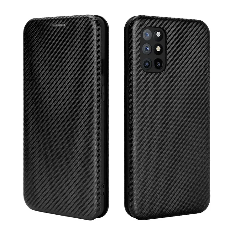 For OnePlus 8T Carbon Fiber Texture Auto-absorbed Flip Leather Cover Stand Card Slots Case - Black
