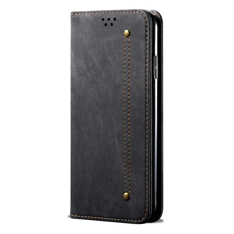 Vintage Style Jeans Cloth Texture Wallet Stand Leather Phone Cover for OnePlus 8T - Black