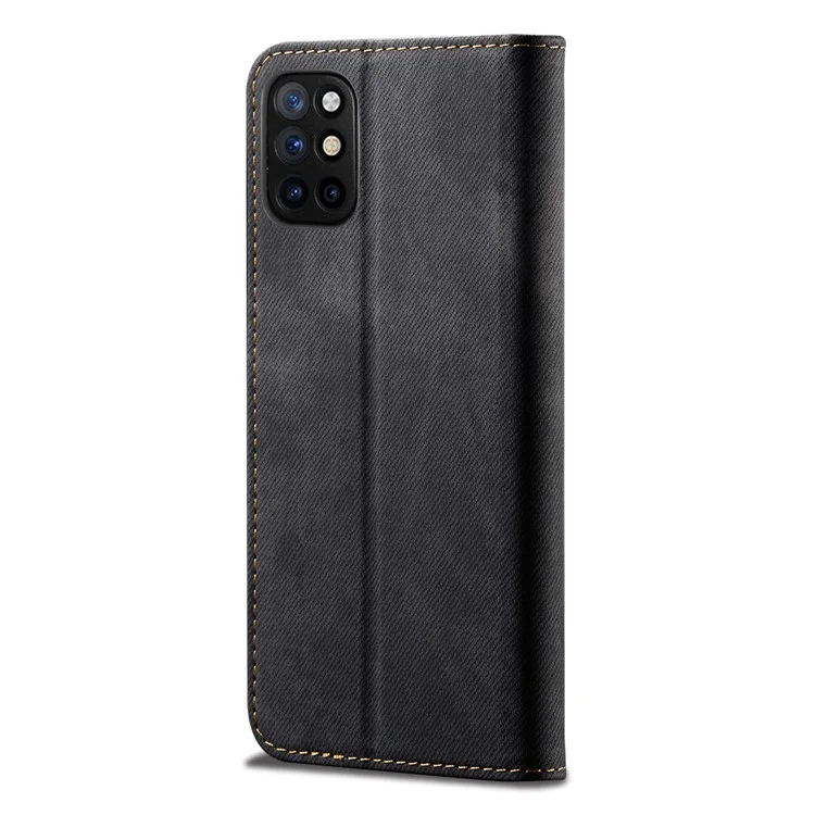 Portafoglio Per Texture Per Texture Per Tessuto Per Jeans in Stile Vintage Per Oneplus 8t - Nero