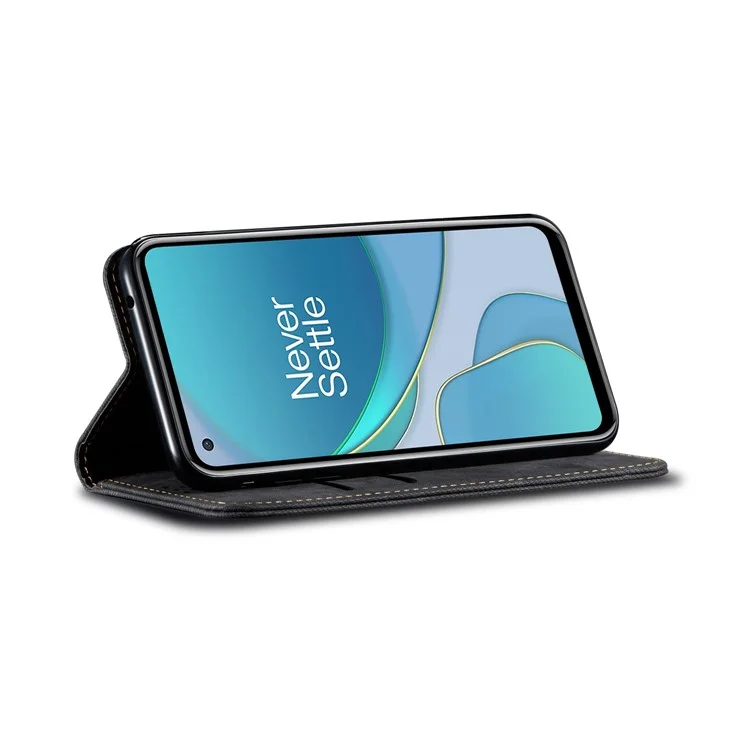 Vintage de Jeans de Estilo Vintage Textura de Textura de la Billetera de Cuero Cover Para OnePlus 8T - Negro