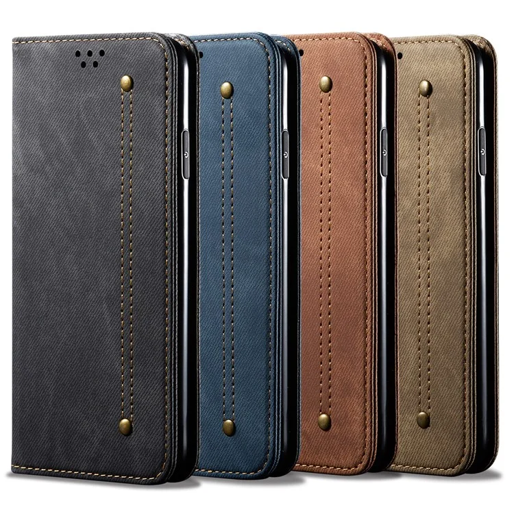 Vintage Style Jeans Cloth Texture Wallet Stand Leather Phone Cover for OnePlus 8T - Black