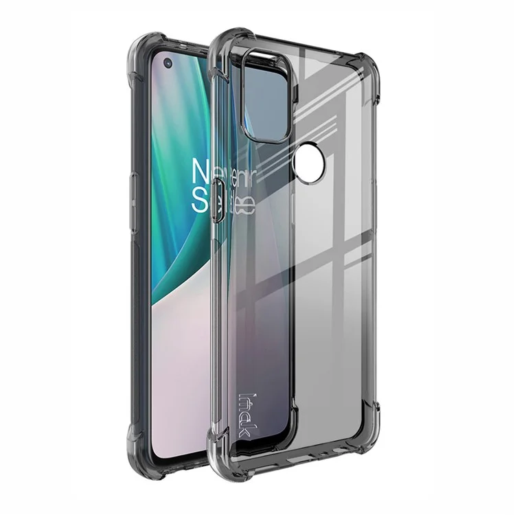 IMAK Anti-drop TPU Soft Case + Screen Protector Film Pour OnePlus Nord N10 5G Avec Coussins D'angle - Noir Transparent