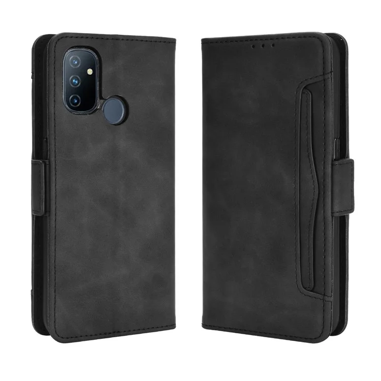 Multiple Card Slots Leather Wallet Mobile Phone Case for OnePlus Nord N100 - Black