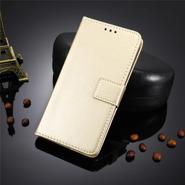 Crazy Horse Wallet Stand Leather Shell with Strap for OnePlus Nord N100 Cell Phone Accessory - Gold