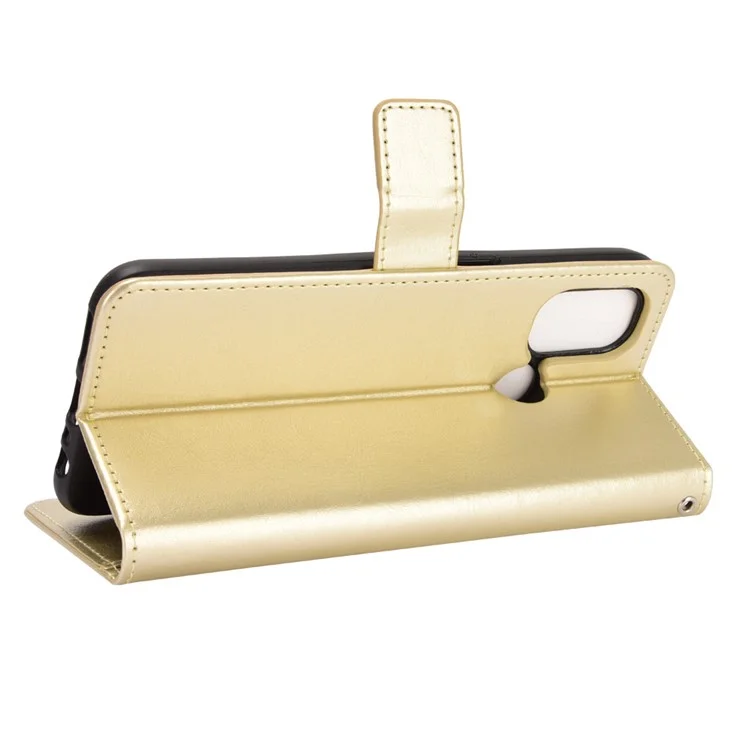 Crazy Horse Wallet Stand Leather Shell con Cinturino per OnePlus Nord N100 Accessorio per Cellulare - Oro