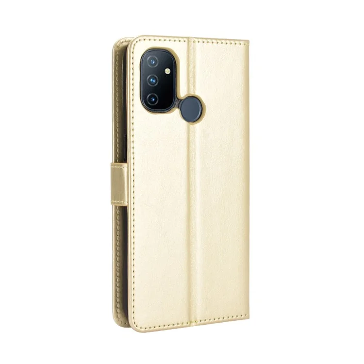 Crazy Horse Wallet Stand Leather Shell con Cinturino per OnePlus Nord N100 Accessorio per Cellulare - Oro