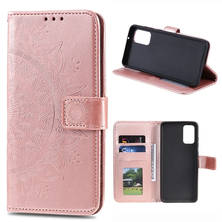 Imprint Flower Leather Wallet Case for OnePlus 8T/8T Pro Phone Cover - Rose Gold