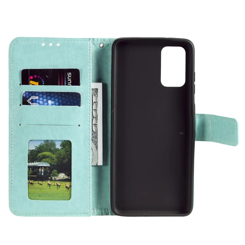 Imprint Flower Leather Wallet Case for OnePlus 8T/8T Pro Phone Cover - Cyan
