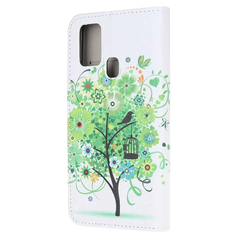 Gepatineerde Cross-Texture Protector voor OnePlus Nord N100 Lederen Portemonnee Hoesje - Groene Boom