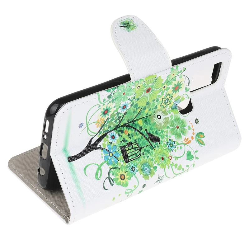 Gepatineerde Cross-Texture Protector voor OnePlus Nord N100 Lederen Portemonnee Hoesje - Groene Boom