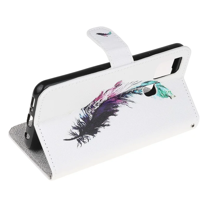 غطاء جلد بتصميم مطبوع بملمس متقاطع مع محفظة وحامل وإطار لهاتف OnePlus Nord N10 5G - ريشة