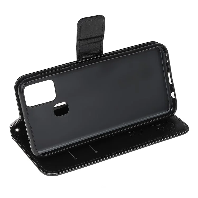 Impresión de la Cubierta de Cuero de Flores de Mariposa Con Billetera Para OnePlus Nord N10 5G - Negro