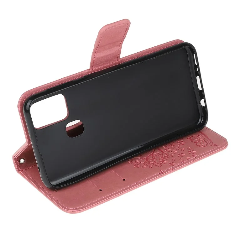 Étui de Téléphone en Cuir du Portefeuille D'empreintes de Chouettes Pour OnePlus Nord N100 - Rose
