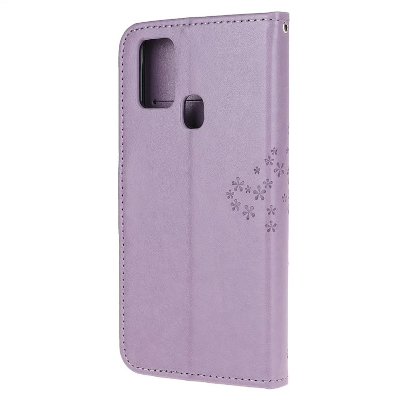 Imprint Tree Owl Wallet Leather Phone Case for OnePlus Nord N100 - Light Purple
