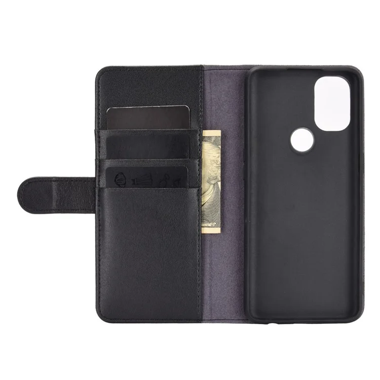 Estuche de Pie de Cartera de Cuero Genuino Dividido para OnePlus Nord N10 5G Carcasa Protectora - Negro