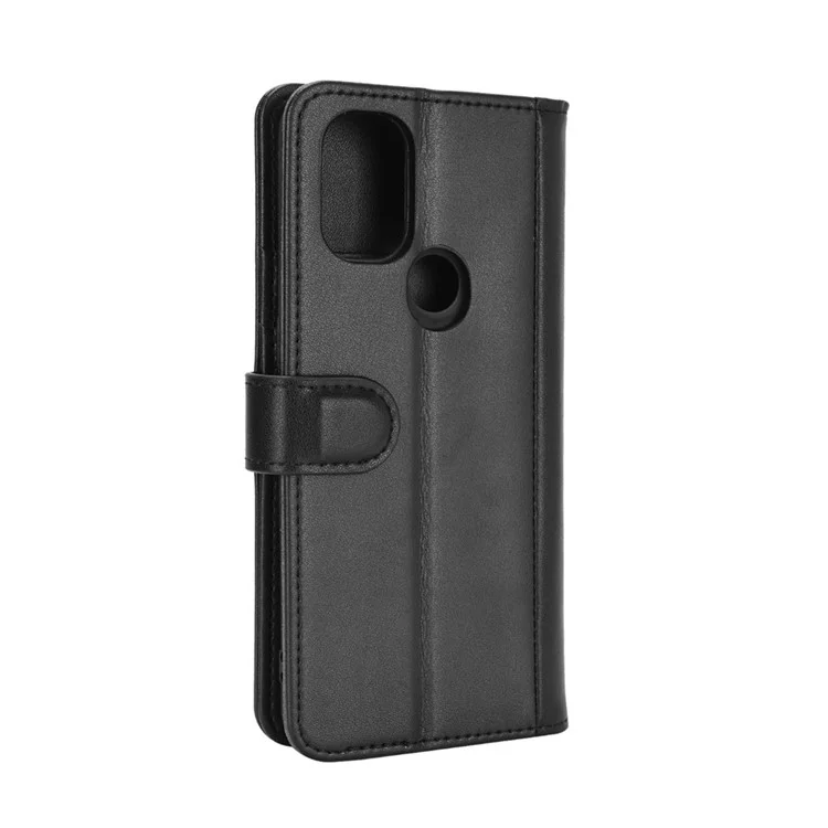 Estuche de Pie de Cartera de Cuero Genuino Dividido para OnePlus Nord N10 5G Carcasa Protectora - Negro