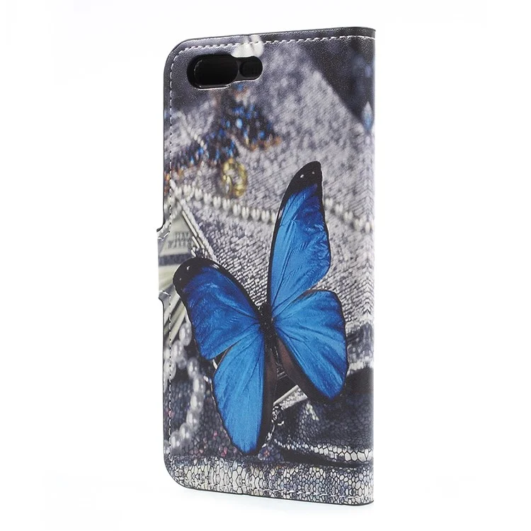 Water Transfer Printing Leather Wallet Stand Phone Case for OnePlus 5 - Blue Butterfly