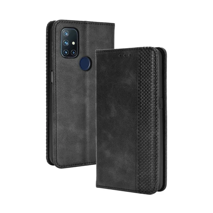 Estuche de Cuero de Billetera de Estilo Retro de Estilo Retro Para OnePlus Nord N10 5G - Negro