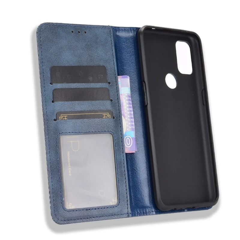 Retro Style Auto-Absorbed Wallet Stand Leather Phone Case for OnePlus Nord N10 5G - Blue