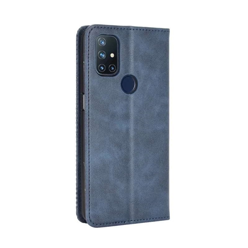 Retro Style Auto-Absorbed Wallet Stand Leather Phone Case for OnePlus Nord N10 5G - Blue