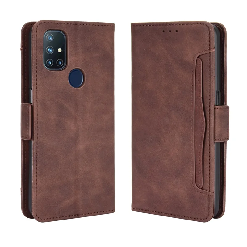 Multiple Card Slots Leather Wallet Mobile Phone Case for OnePlus Nord N10 5G - Brown
