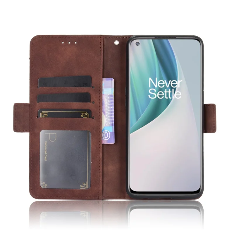 Multiple Card Slots Leather Wallet Mobile Phone Case for OnePlus Nord N10 5G - Brown