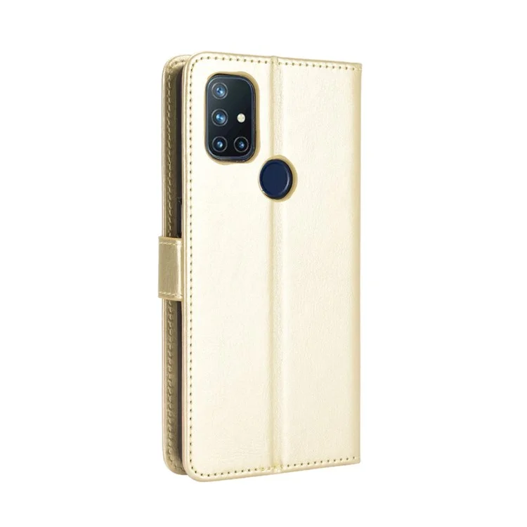 Crazy Horse Wallet Stand Capas de Cuero Con Correa Para OnePlus Nord N10 5G - Oro