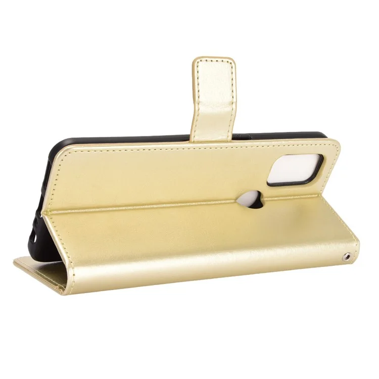 Crazy Horse Wallet Stand Capas de Cuero Con Correa Para OnePlus Nord N10 5G - Oro