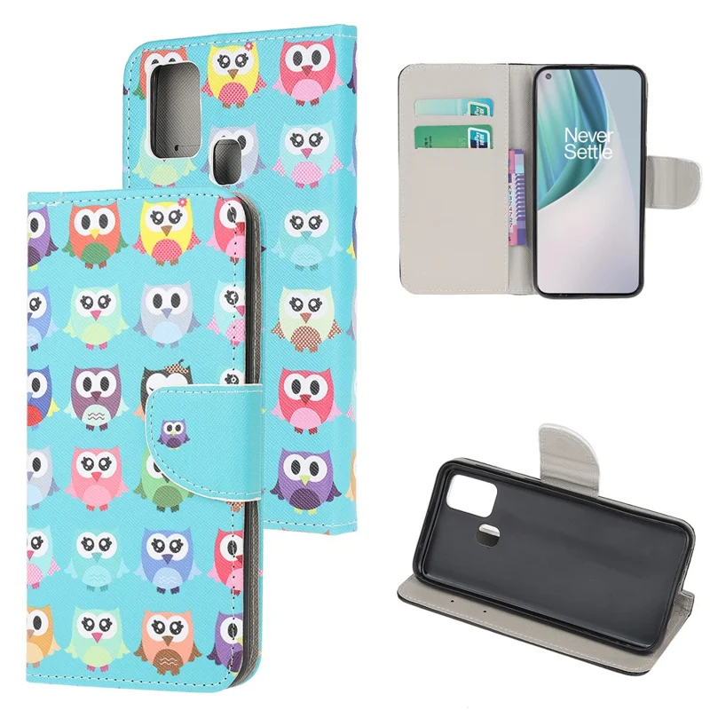 Cross Texture Pattern Printing Leather Wallet Stand Cover Case for OnePlus Nord N10 5G - Owls