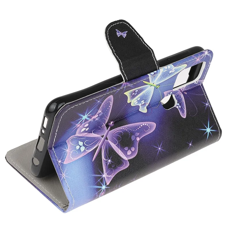 Cross Texture Pattern Printing Leather Wallet Stand Cover Case for OnePlus Nord N10 5G - Purple Butterfly