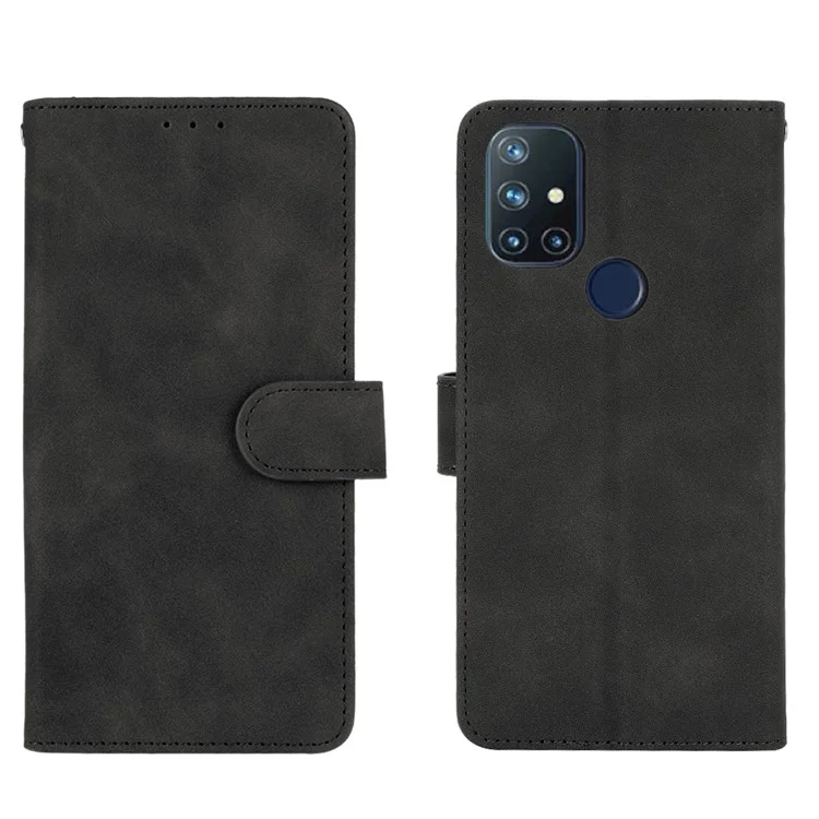 Skin Touch PU Carteira de Couro Pull Celo Celho Para Oneplus Nord N10 5G - Preto