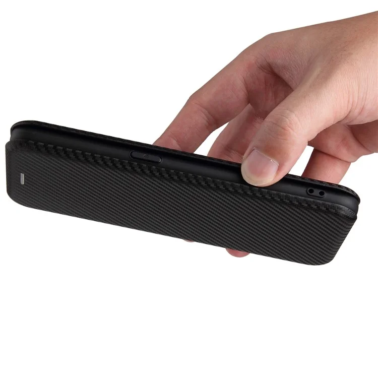 Cubierta de textura de fibra de carbono con autoadhesión antirayado para OnePlus Nord N10 5G Estuche de cuero con soporte - Negro