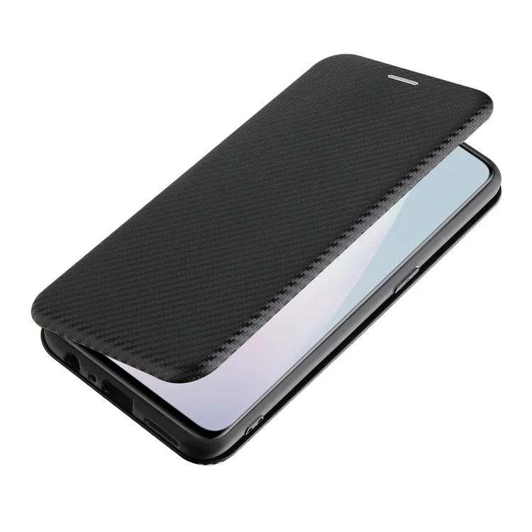 Cubierta de textura de fibra de carbono con autoadhesión antirayado para OnePlus Nord N10 5G Estuche de cuero con soporte - Negro