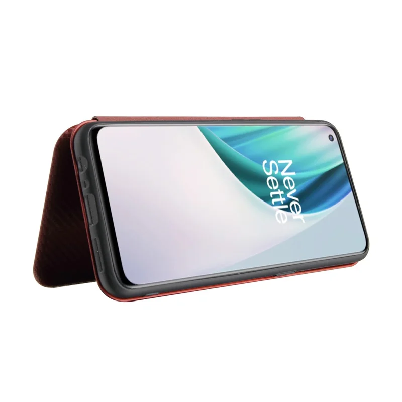 Auto-absorbed Anti-scratch Carbon Fiber Texture Covering for OnePlus Nord N10 5G Stand Leather Case - Brown