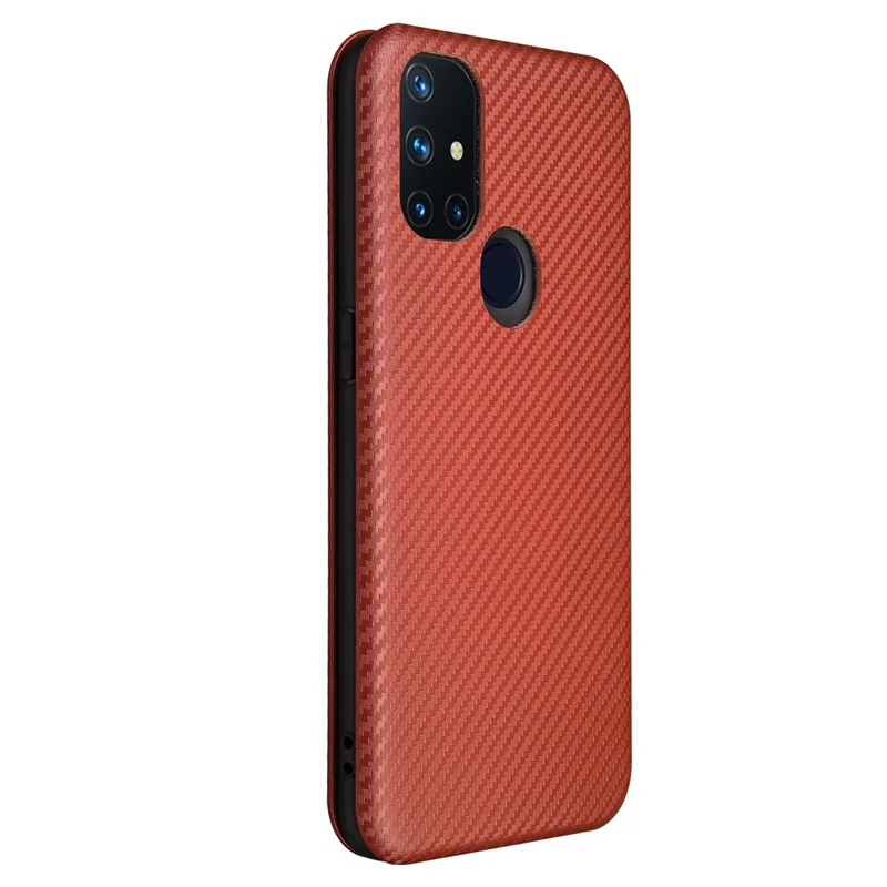 Auto-absorbed Anti-scratch Carbon Fiber Texture Covering for OnePlus Nord N10 5G Stand Leather Case - Brown