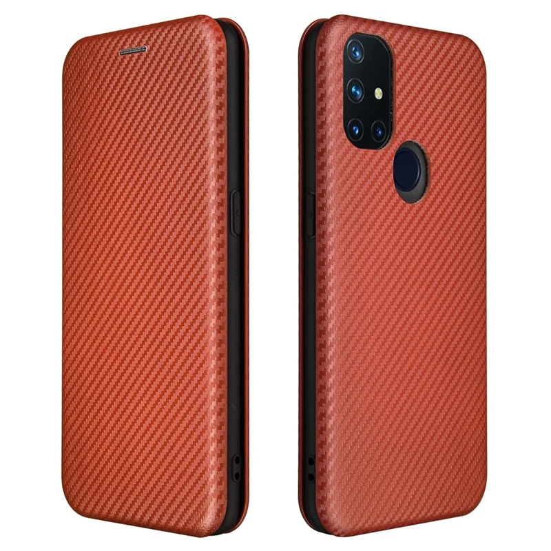 Auto-absorbed Anti-scratch Carbon Fiber Texture Covering for OnePlus Nord N10 5G Stand Leather Case - Brown