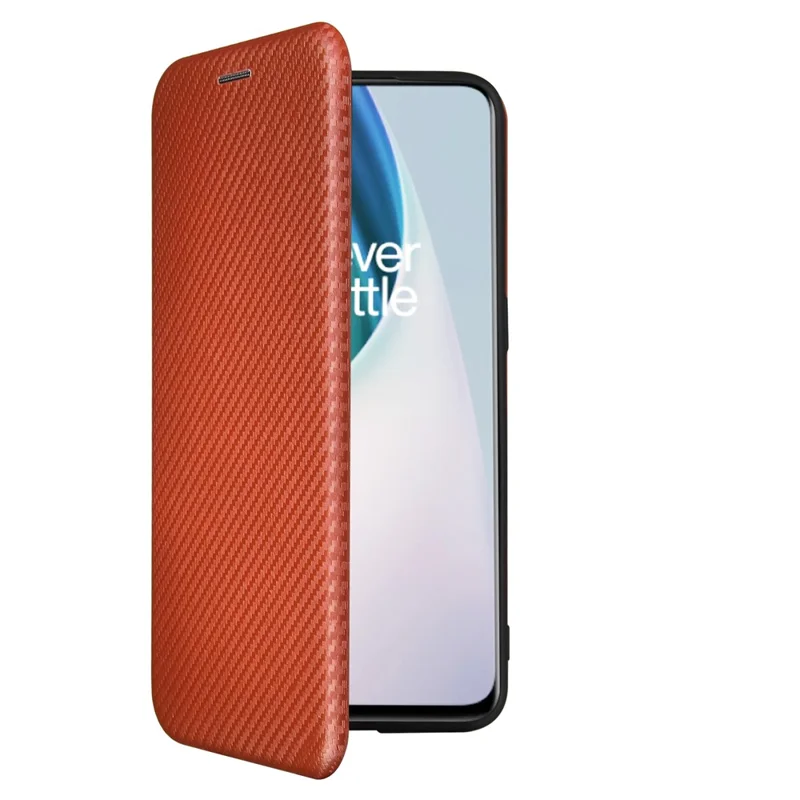 Auto-absorbed Anti-scratch Carbon Fiber Texture Covering for OnePlus Nord N10 5G Stand Leather Case - Brown