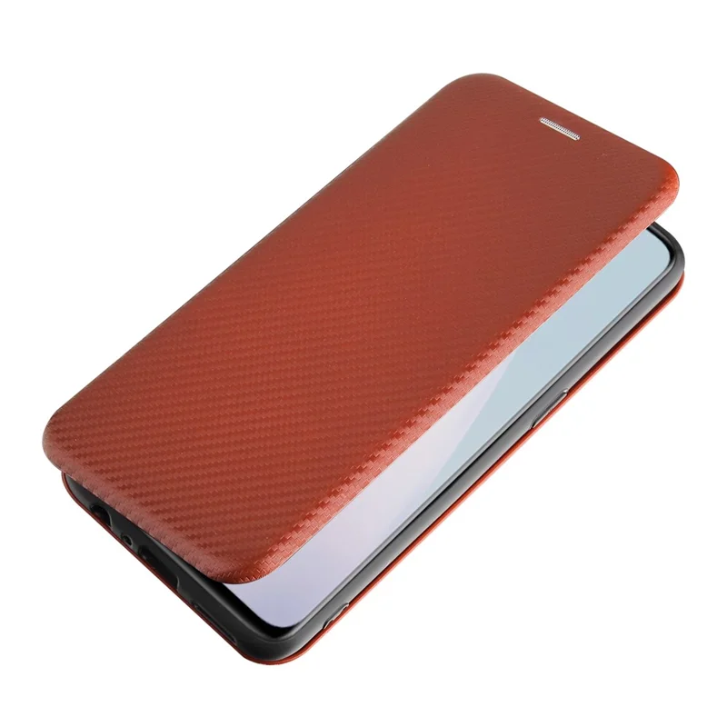 Auto-absorbed Anti-scratch Carbon Fiber Texture Covering for OnePlus Nord N10 5G Stand Leather Case - Brown