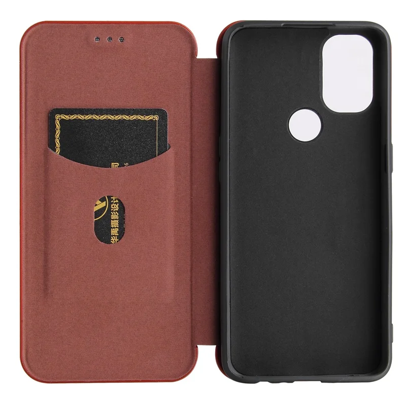 Auto-absorbed Anti-scratch Carbon Fiber Texture Covering for OnePlus Nord N10 5G Stand Leather Case - Brown
