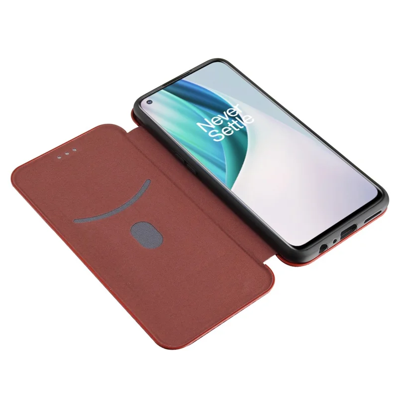 Auto-absorbed Anti-scratch Carbon Fiber Texture Covering for OnePlus Nord N10 5G Stand Leather Case - Brown