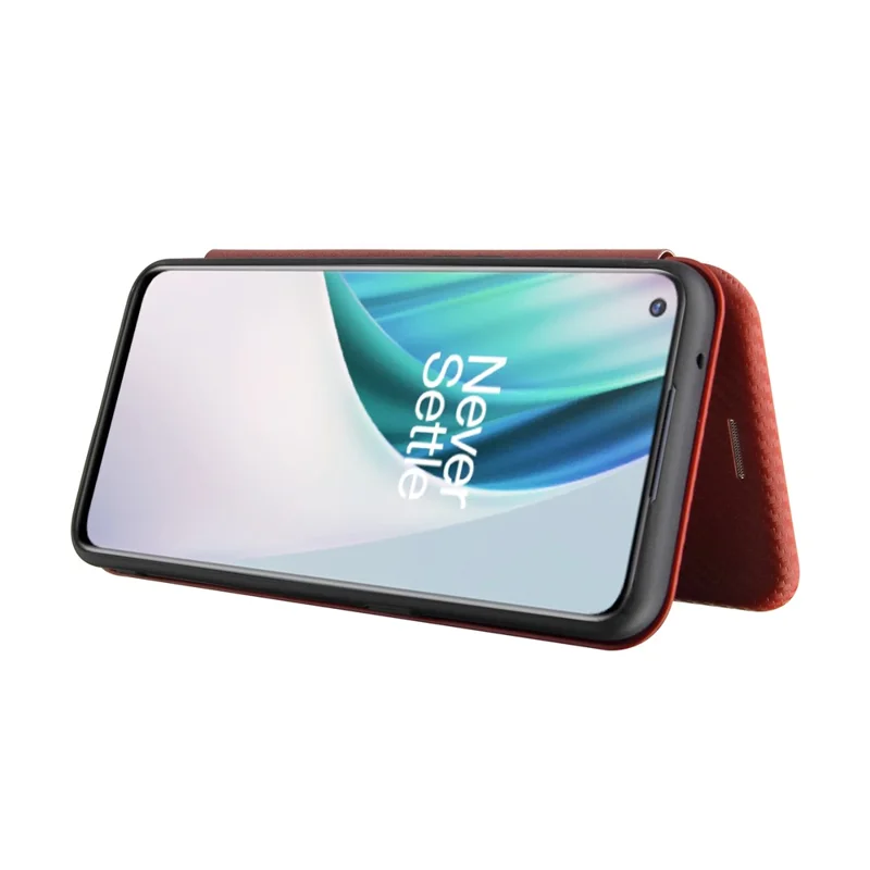 Auto-absorbed Anti-scratch Carbon Fiber Texture Covering for OnePlus Nord N10 5G Stand Leather Case - Brown