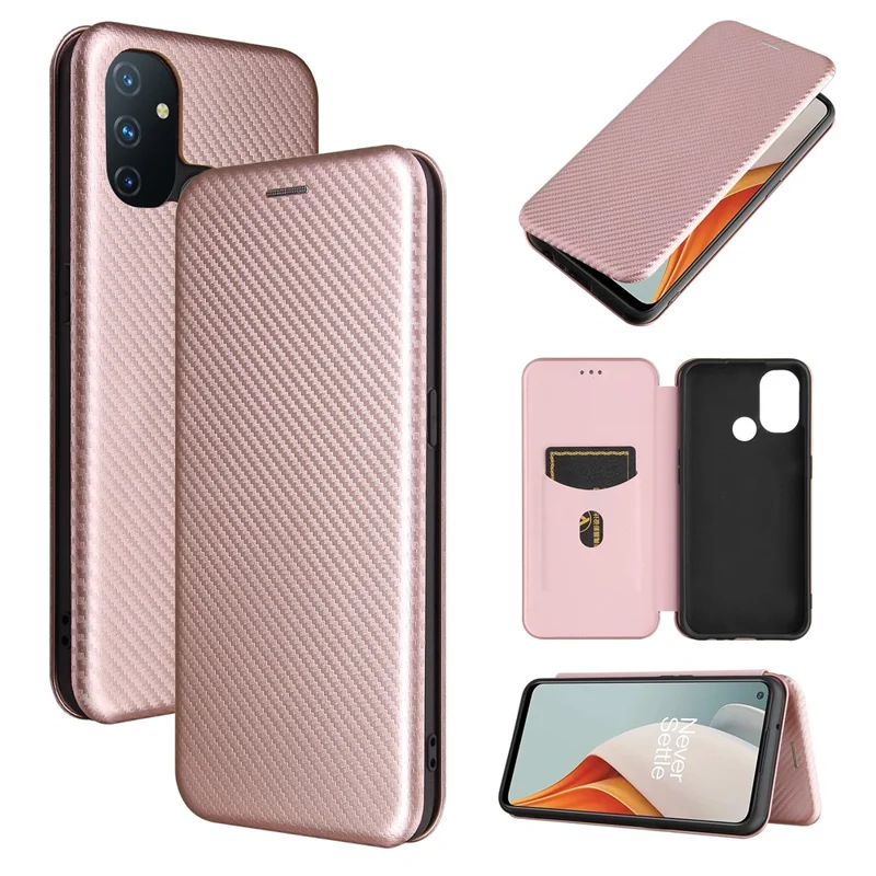 Auto-absorbed Anti-scratch Carbon Fiber Texture Covering for OnePlus Nord N100 Leather Phone Case - Pink