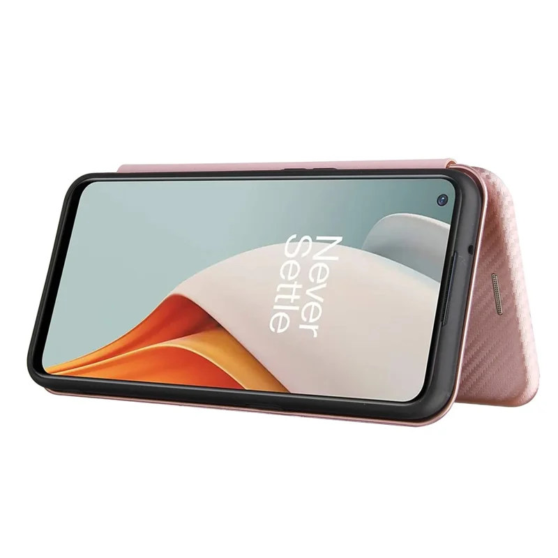 Auto-absorbed Anti-scratch Carbon Fiber Texture Covering for OnePlus Nord N100 Leather Phone Case - Pink