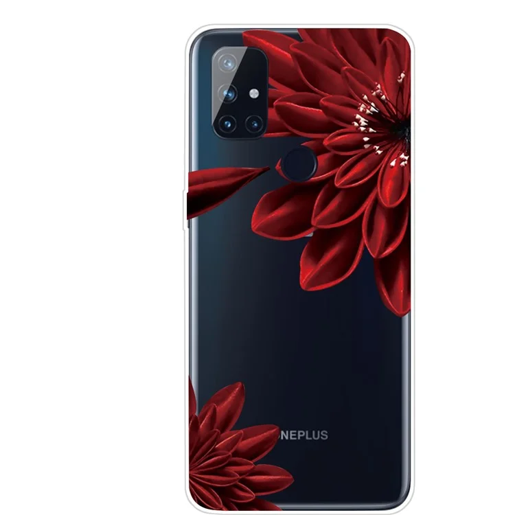 Impressão de Padrões TPU Case de Telefone Para OnePlus Nord N10 5G - Flor Vermelha