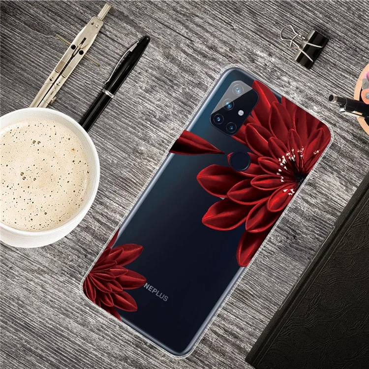 Impressão de Padrões TPU Case de Telefone Para OnePlus Nord N10 5G - Flor Vermelha