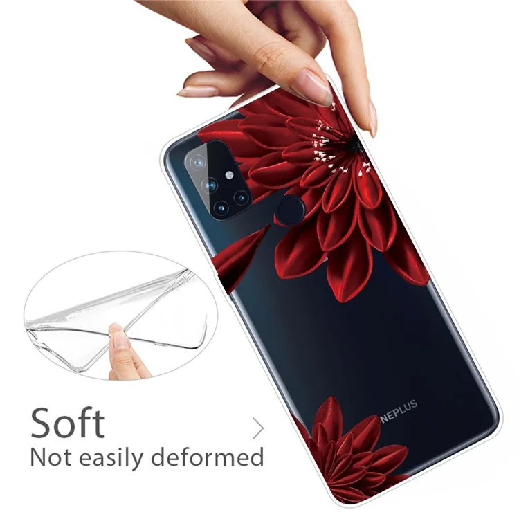 Funda de teléfono TPU con impresión de patrones para OnePlus Nord N10 5G - Flor roja