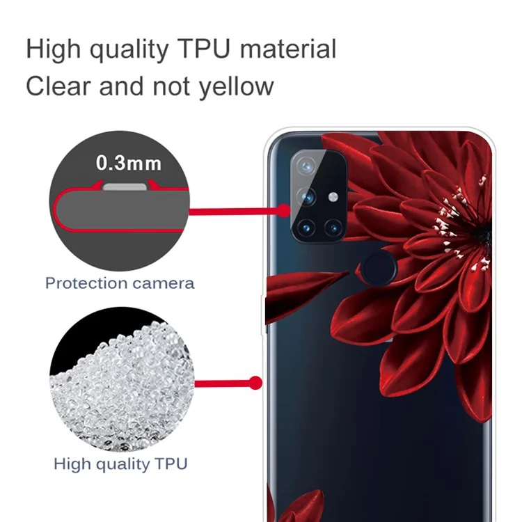 Funda de teléfono TPU con impresión de patrones para OnePlus Nord N10 5G - Flor roja