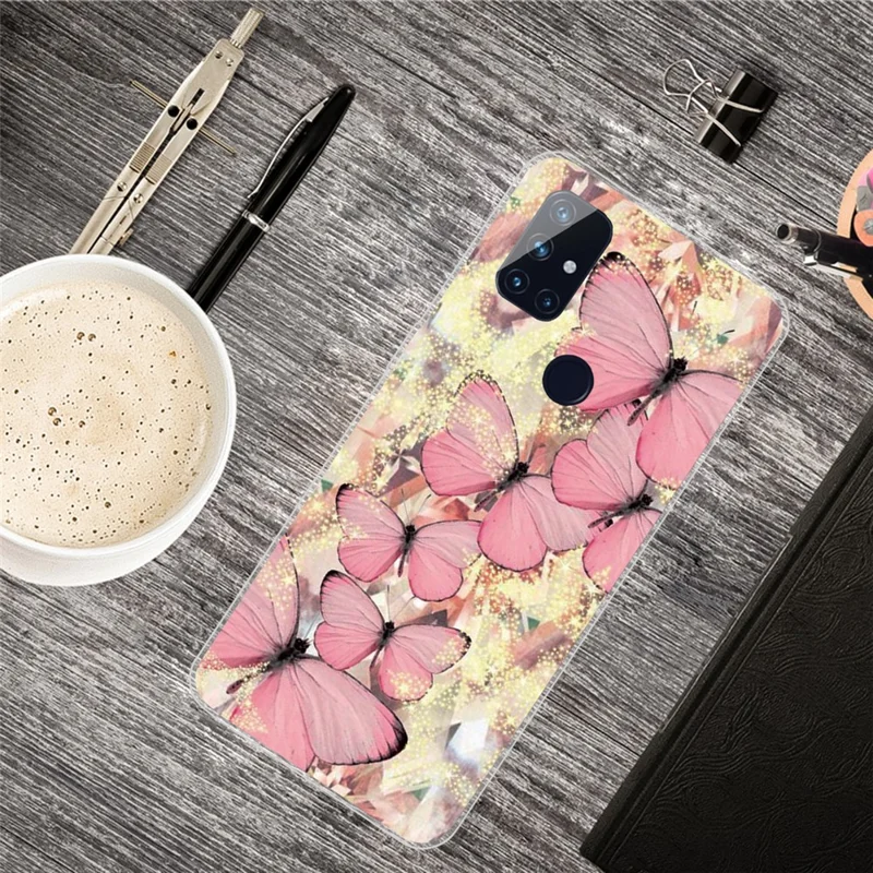 Pattern Printing TPU Phone Cover Case for OnePlus Nord N100 - Pink Butterfly